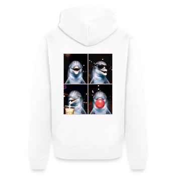 Delfine Delfin - Unisex Premium Bio Zip Hoodie - Weiß - Hinten - Thijin (182cm)