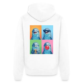 Delfine Delfin - Unisex Premium Bio Zip Hoodie - Weiß - Hinten - Thijin (182cm)