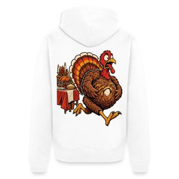 Witziger Thanksgiving Truthahn mit Babybauch - Unisex Premium Bio Zip Hoodie - Weiß - Hinten - Thijin (182cm)
