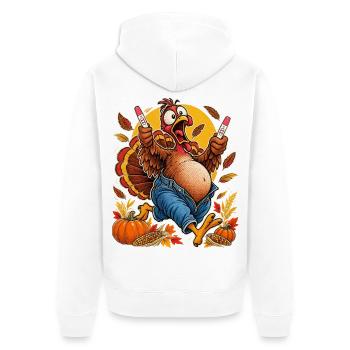 Thanksgiving Truthahn schwanger lustig werdende - Unisex Premium Bio Zip Hoodie - Weiß - Hinten - Thijin (182cm)