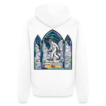Buntglas-Yeti in Schneelandschaft - Unisex Premium Bio Zip Hoodie - Weiß - Hinten - Thijin (182cm)