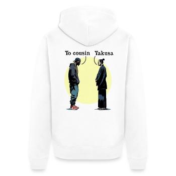 YO COUSIN, YAKUSA! - Vororte gegen Japan - Unisex Premium Bio Zip Hoodie - Weiß - Hinten - Thijin (182cm)