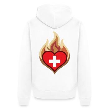 Switzerland Flag Heart on Fire - Unisex Premium Bio Zip Hoodie - Weiß - Hinten - Thijin (182cm)