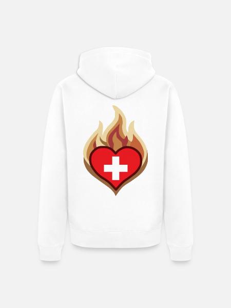 Switzerland Flag Heart on Fire - Unisex Premium Bio Zip Hoodie - Weiß