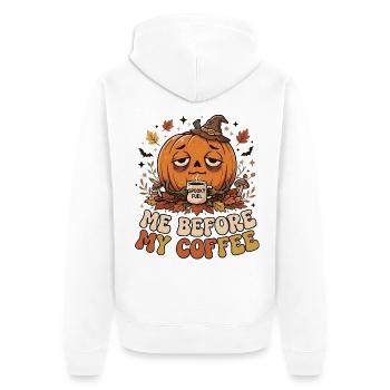 Halloween Kürbis mit Kaffee - Unisex Premium Bio Zip Hoodie - Weiß - Hinten - Thijin (182cm)