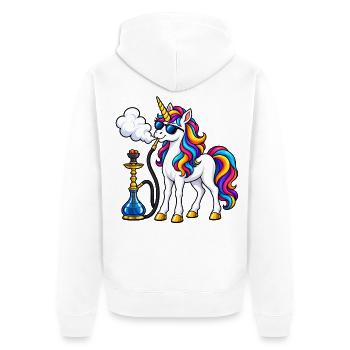 Einhorn mit Shisha – Fantasievolles Motiv - Unisex Premium Bio Zip Hoodie - Weiß - Hinten - Thijin (182cm)