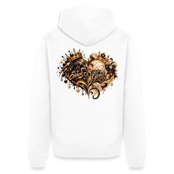 Chaos & Glanz Herzgold Fusion - Unisex Premium Bio Zip Hoodie - Weiß - Hinten - Thijin (182cm)