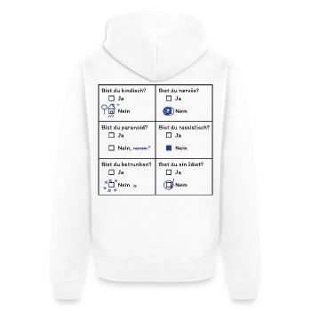 Psychotest Fragebogen Ja Nein - Unisex Premium Bio Zip Hoodie - Weiß - Hinten - Thijin (182cm)
