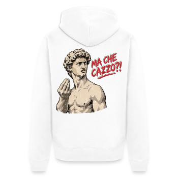 Ma Che Cazzo?! – David mit italienischem Temperame - Unisex Premium Bio Zip Hoodie - Weiß - Hinten - Thijin (182cm)