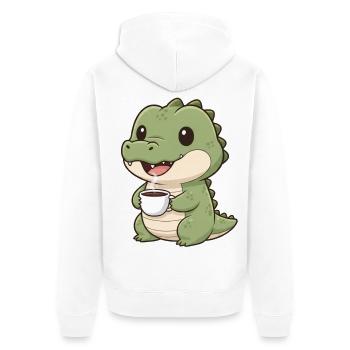 Krokodil mit Kaffee - Unisex Premium Bio Zip Hoodie - Weiß - Hinten - Thijin (182cm)