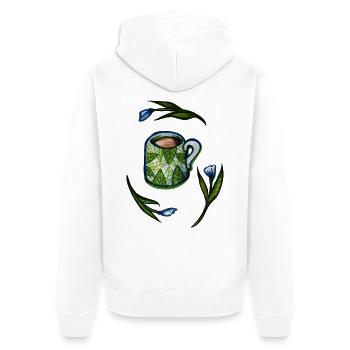 Blattbecher mit Blattmuster - Unisex Premium Bio Zip Hoodie - Weiß - Hinten - Thijin (182cm)