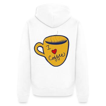 Ich liebe handgezeichnete Kaffeetasse - Unisex Premium Bio Zip Hoodie - Weiß - Hinten - Thijin (182cm)