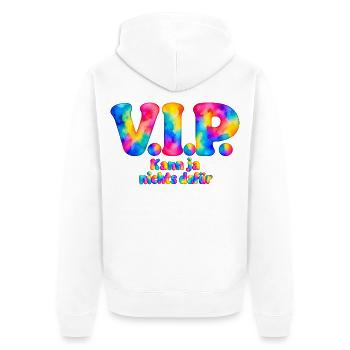 V.I.P. – Kann ja nichts dafür – Aquarell Humor - Unisex Premium Bio Zip Hoodie - Weiß - Hinten - Thijin (182cm)