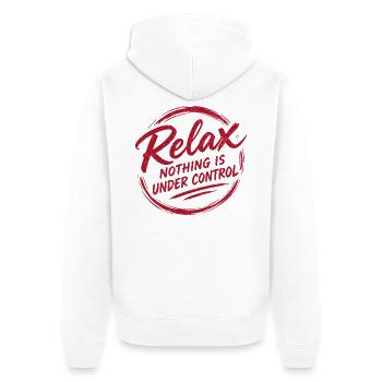 Relax Nothing Control - Unisex Premium Bio Zip Hoodie - Weiß - Hinten - Thijin (182cm)