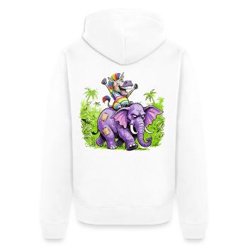 Regenbogen Zebra-Einhorn auf Lila Elefantenritt - Unisex Premium Bio Zip Hoodie - Weiß - Hinten - Thijin (182cm)