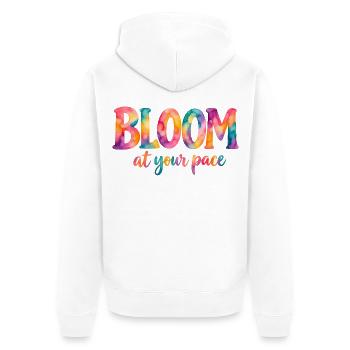 Bloom at your pace – Bunter Aquarell-Spruch - Unisex Premium Bio Zip Hoodie - Weiß - Hinten - Thijin (182cm)