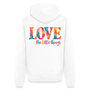 Love the little things – Bunter Aquarell-Spruch - Unisex Premium Bio Zip Hoodie - Weiß - Hinten - Thijin (182cm)