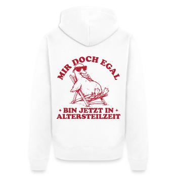 Gans im Liegestuhl Bin in Altersteilzeit Geschenk - Unisex Premium Bio Zip Hoodie - Weiß - Hinten - Thijin (182cm)