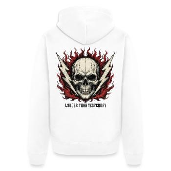 Dreh es lauter, bis es weh tut – Skull Rock & Ca - Unisex Premium Bio Zip Hoodie - Weiß - Hinten - Thijin (182cm)