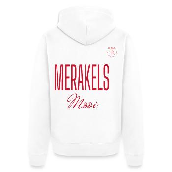 Merakels schön – Twente- und Sallands-Dialekt - Unisex Premium Bio Zip Hoodie - Weiß - Hinten - Thijin (182cm)