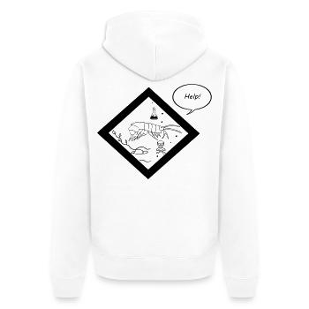 Krustentier-Labor Schwarz-Weiß schreit um Hilfe - Unisex Premium Bio Zip Hoodie - Weiß - Hinten - Thijin (182cm)