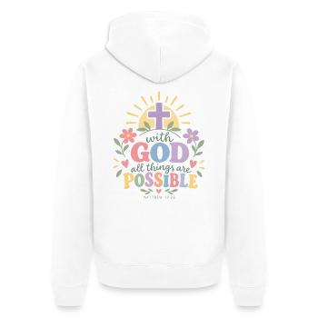 Mit Gott ist alles möglich. - Unisex Premium Bio Zip Hoodie - Weiß - Hinten - Thijin (182cm)