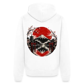 Fuji-Sonnenkreis mit Kirschblüten - Unisex Premium Bio Zip Hoodie - Weiß - Hinten - Thijin (182cm)