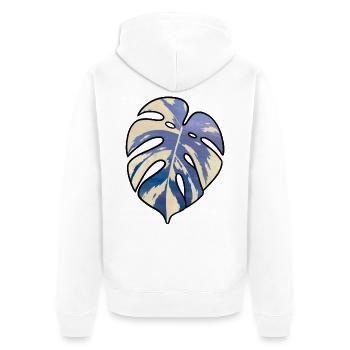 Blaues Tropisches Monsterablatt - Unisex Premium Bio Zip Hoodie - Weiß - Hinten - Thijin (182cm)