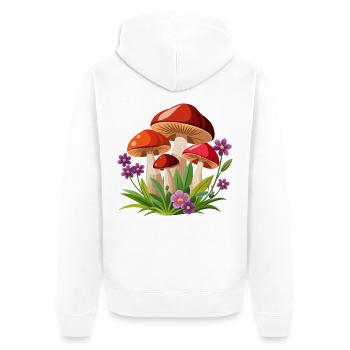Pilze und Blumen - Unisex Premium Bio Zip Hoodie - Weiß - Hinten - Thijin (182cm)
