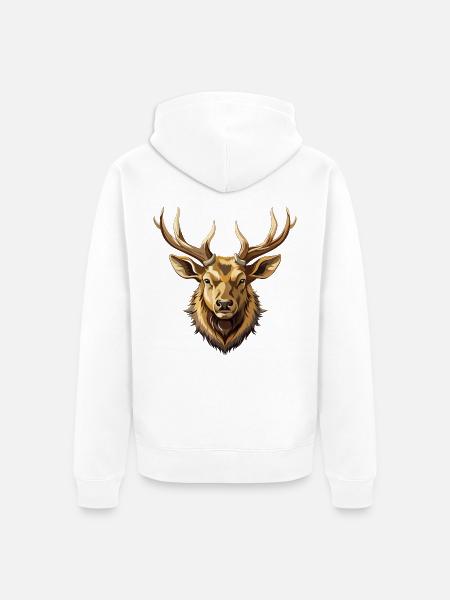 Männlicher Elch-Bullenkopf-Mount - Unisex Premium Bio Zip Hoodie - Weiß
