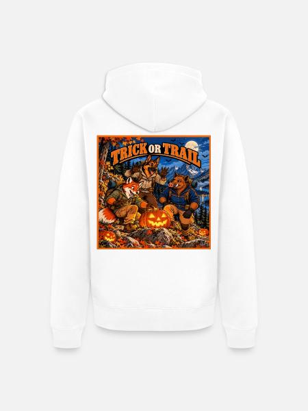 Trick oder Trail – Halloween Outdoor - Unisex Premium Bio Zip Hoodie - Weiß