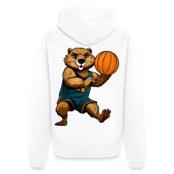 Biber Basketball - Unisex Premium Bio Zip Hoodie - Weiß - Hinten - Thijin (182cm)