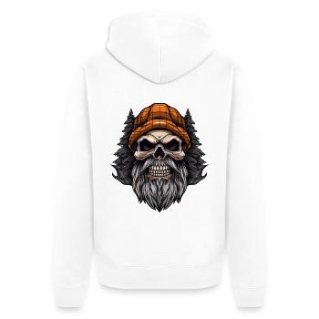 Totenkopf mit Bart und Mütze - Unisex Premium Bio Zip Hoodie - Weiß - Hinten - Thijin (182cm)