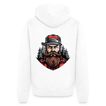 Holzfäller mit Bart und Wald - Unisex Premium Bio Zip Hoodie - Weiß - Hinten - Thijin (182cm)