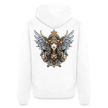 Walküre Kriegerin mit Flügelhelm - Unisex Premium Bio Zip Hoodie - Weiß - Hinten - Thijin (182cm)