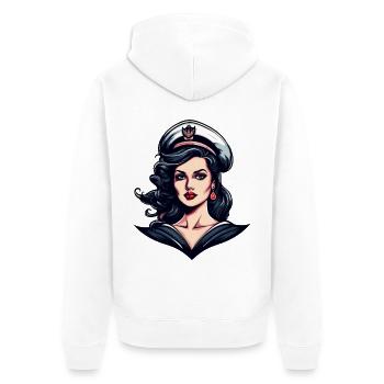 Matrosin mit Mütze Retro Portrait - Unisex Premium Bio Zip Hoodie - Weiß - Hinten - Thijin (182cm)