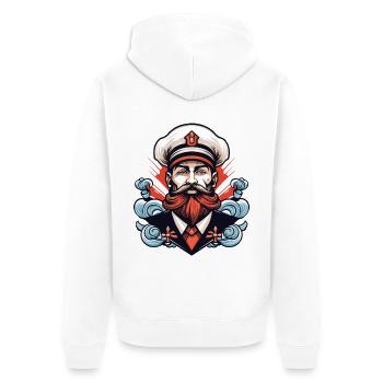 Kapitän mit Bart und Wellen - Unisex Premium Bio Zip Hoodie - Weiß - Hinten - Thijin (182cm)
