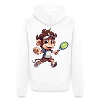 Tennis spielender Affe Schimpanse Cartoon - Unisex Premium Bio Zip Hoodie - Weiß - Hinten - Thijin (182cm)