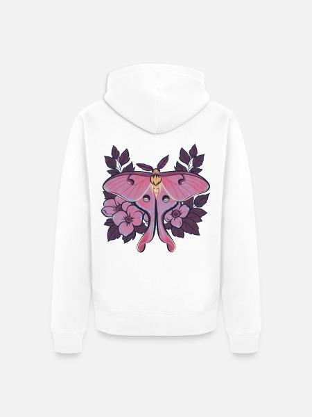 Pink Moon Moth im Blumenrahmen - Unisex Premium Bio Zip Hoodie - Weiß
