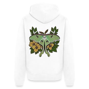Üppiger Mondfalter zwischen gelben Blüten - Unisex Premium Bio Zip Hoodie - Weiß - Hinten - Thijin (182cm)