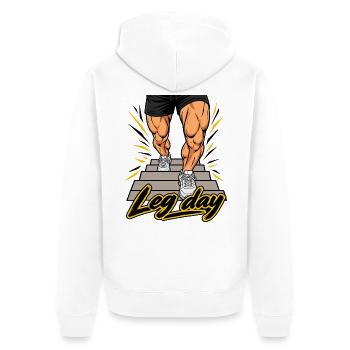 Fitness Herren Outfit - Leg day - Unisex Premium Bio Zip Hoodie - Weiß - Hinten - Thijin (182cm)