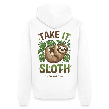 Take It Sloth – Gemütliches Faultier Geschenk - Unisex Premium Bio Zip Hoodie - Weiß - Hinten - Thijin (182cm)