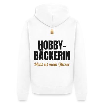 Hobby-Bäckerin – Mehl ist mein Glitzer - Unisex Premium Bio Zip Hoodie - Weiß - Hinten - Thijin (182cm)