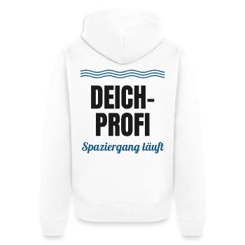 Deich-Profi – Spaziergang läuft (Nordsee) - Unisex Premium Bio Zip Hoodie - Weiß - Hinten - Thijin (182cm)