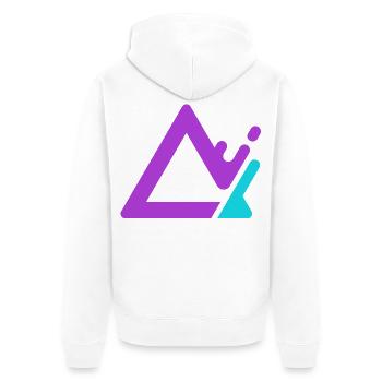 Geometrischer Berg-Logo in Lila Cyan - Unisex Premium Bio Zip Hoodie - Weiß - Hinten - Thijin (182cm)