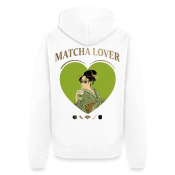 Japanese Matcha Lover Utamaro Ukiyo-e Parody - Unisex Premium Bio Zip Hoodie - Weiß - Hinten - Thijin (182cm)