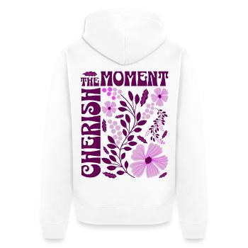 Cherish The Moment Blumen Floral Retro Geschenk    - Unisex Premium Bio Zip Hoodie - Weiß - Hinten - Thijin (182cm)