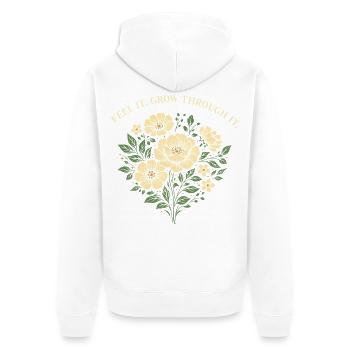 Spüre, wie es durch ihn wächst Blumendesign - Unisex Premium Bio Zip Hoodie - Weiß - Hinten - Thijin (182cm)