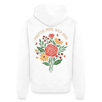 Positive Mind Wild Soul Blumendesign - Unisex Premium Bio Zip Hoodie - Weiß - Hinten - Thijin (182cm)