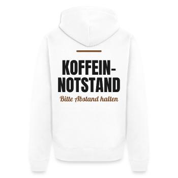 Koffein-Notstand – Bitte Abstand halten - Unisex Premium Bio Zip Hoodie - Weiß - Hinten - Thijin (182cm)